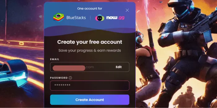 Create BluStacks account