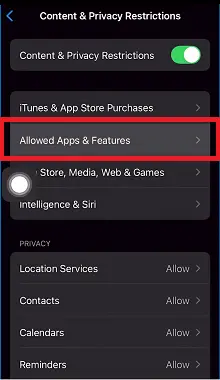 open “Allowed Apps & Features.”