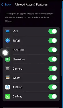 enable safari and other apps as shown